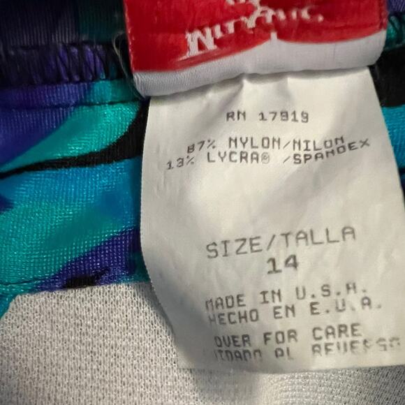 80’s Vintage Maxine Of Hollywood Purple Green Low Leg Glam Swimsuit Bathing Suit - Picture 4 of 12